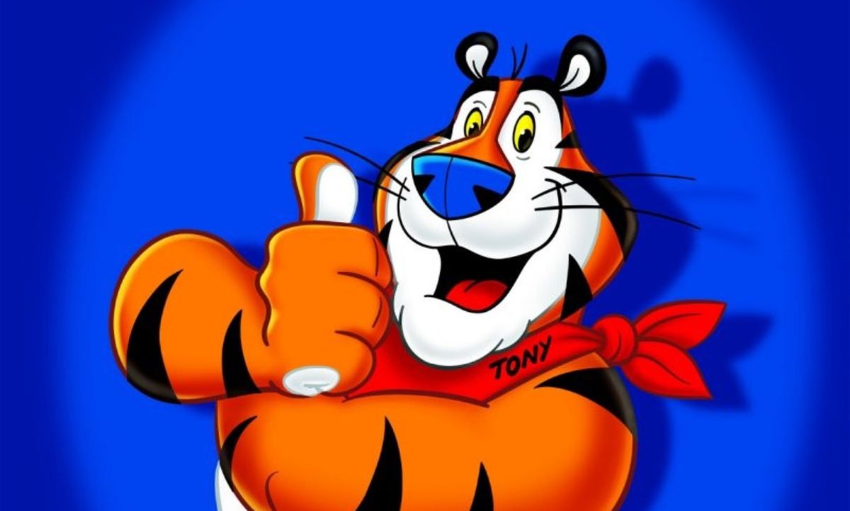 An illustration of Frosted Flakes mascot Tony the Tiger